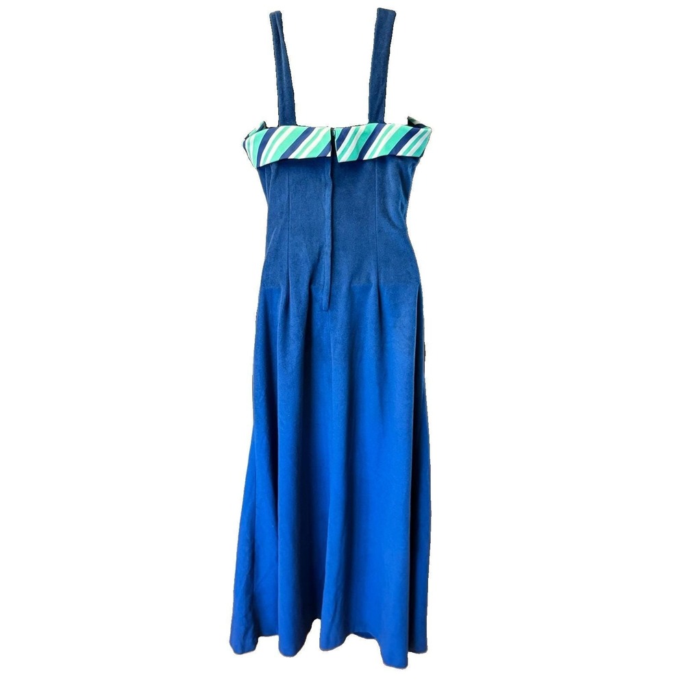 Vintage 70s Maxi Dress Small Blue Velour Sleeveless Retro Party Evening Gown Mod - Picture 2 of 12